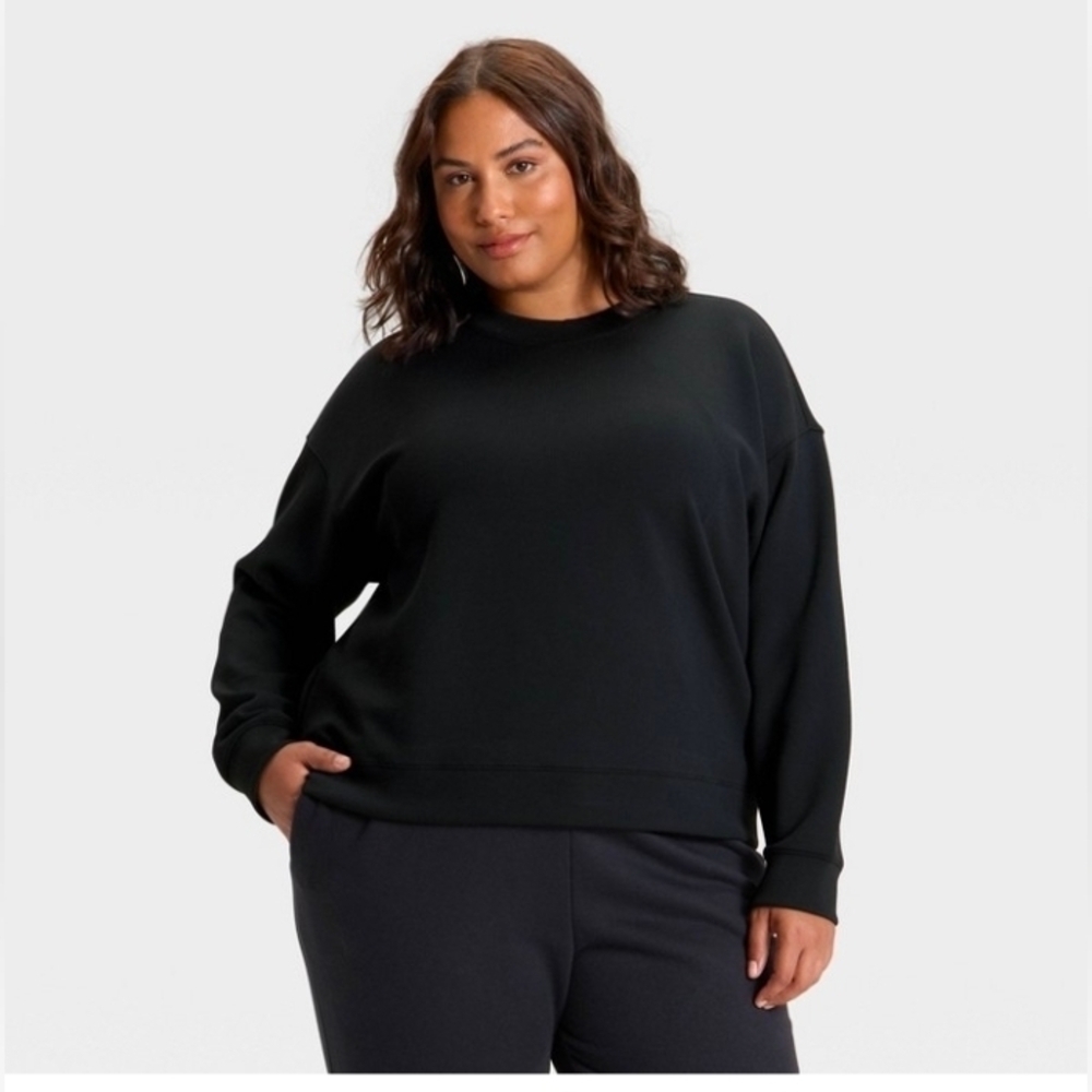 All In Motion Women's Airy Sleek Ribbed Crewneck Sweatshirt Black